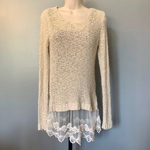 Cream sweater with lace accent